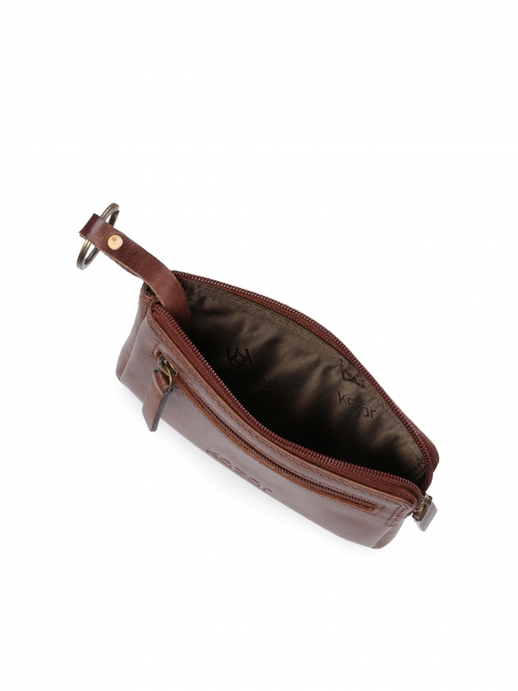 Brown key case with zipper