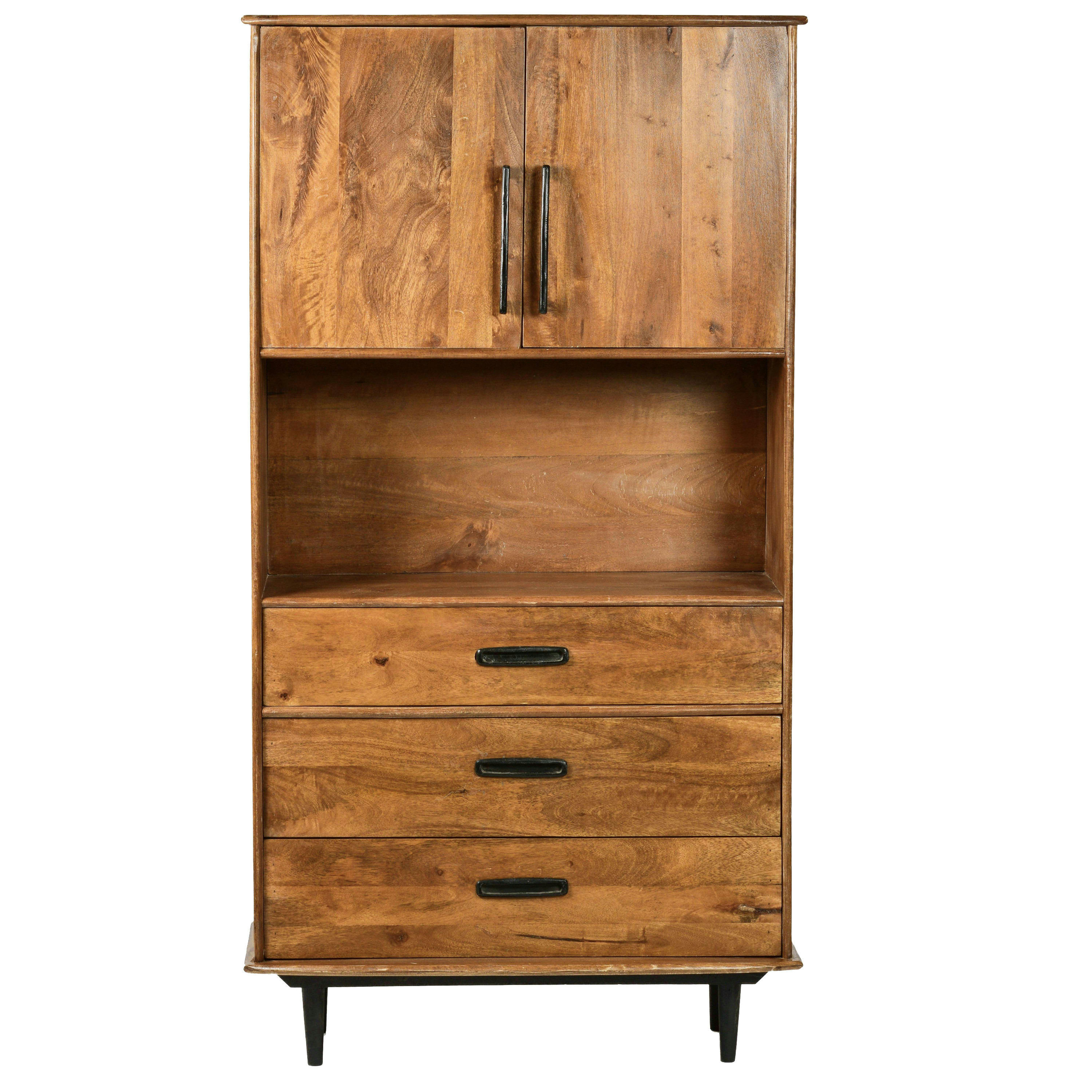 GEDEON - GEDEON-Buffet haut Vintage 2 portes 3 tiroirs, bois de Manguier massif