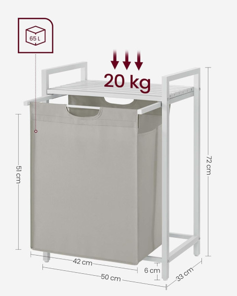 Kosz na pranie Z PÓŁKĄ jednokomorowy 65l BIAŁY BLH101W01