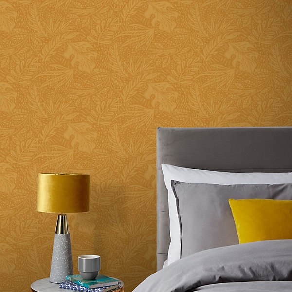 Papier peint vinyle intissé Tuklu GoodHome jaune ocre l.53 cm x 10m