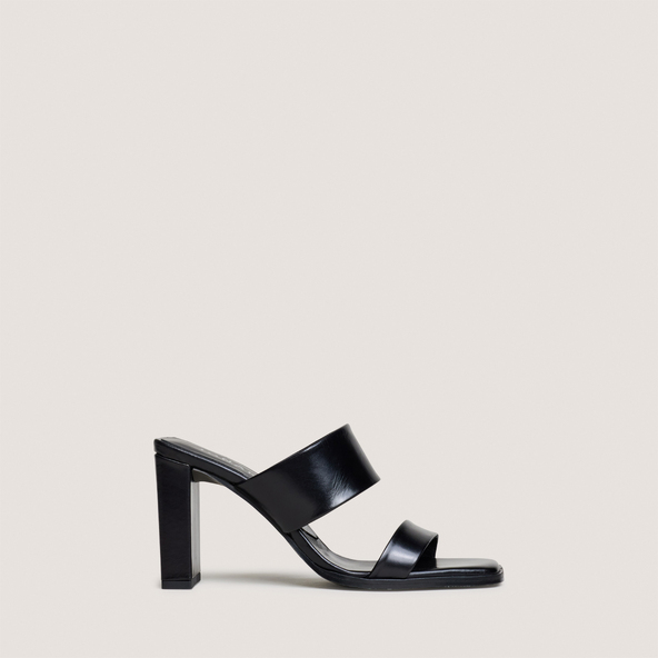 Mules à talons et doubles lanièresen cuir noir | BRITNEY