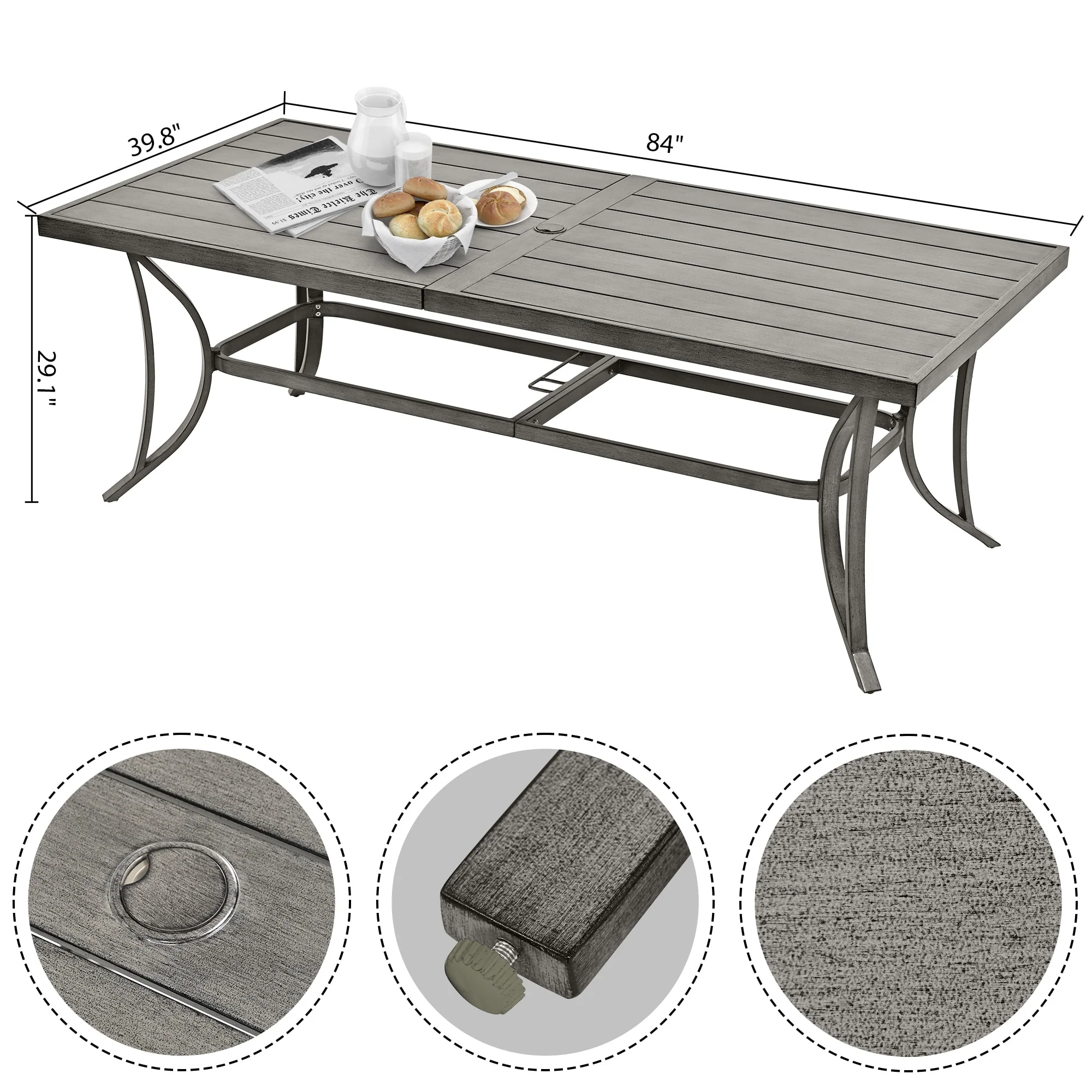 35.5'' W Outdoor Aluminum Dining Table with Umbrella Hole