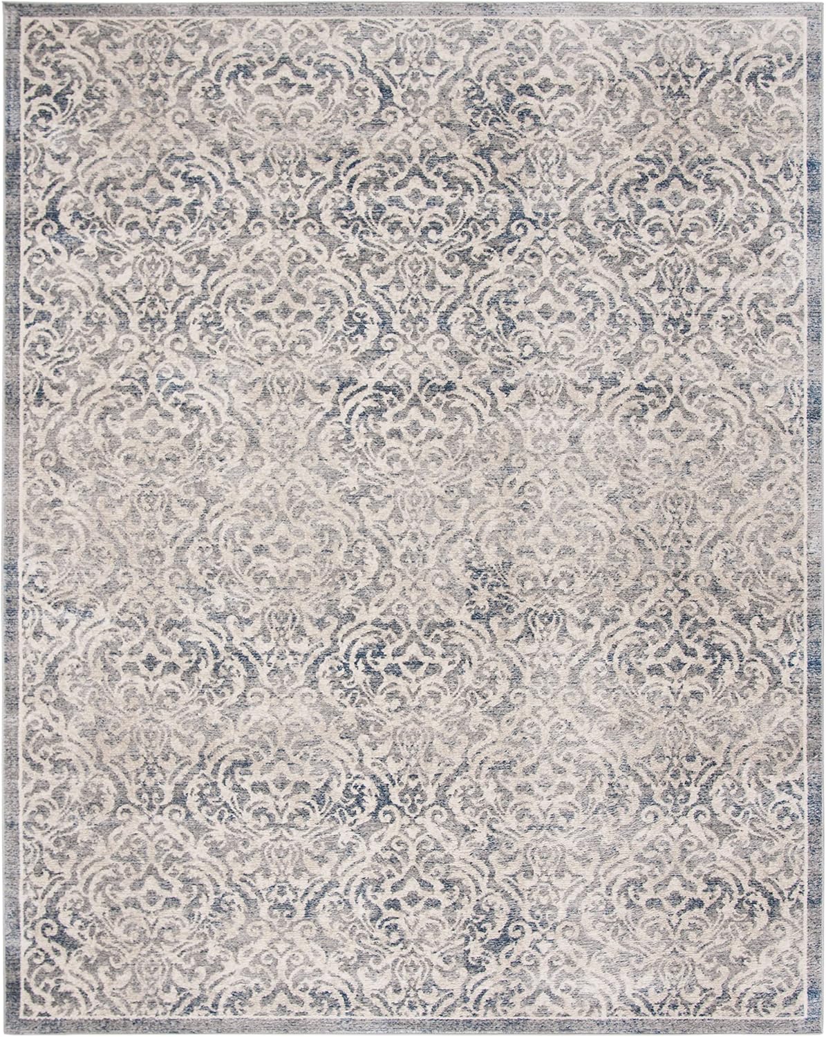 SAFAVIEH Brentwood Collection Area Rug - 10' x 13', Light Grey & Blue, Damask Design, Non-Shedding & Easy Care, Ideal for High Traffic Areas in Living Room, Bedroom (BNT810G)