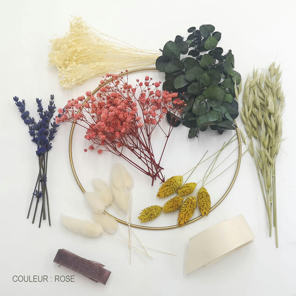 - Kit DIY Couronne murale de fleurs séchées rose