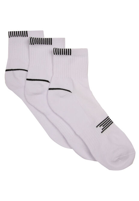 Mens 3pk White Arch Support Quarter Socks