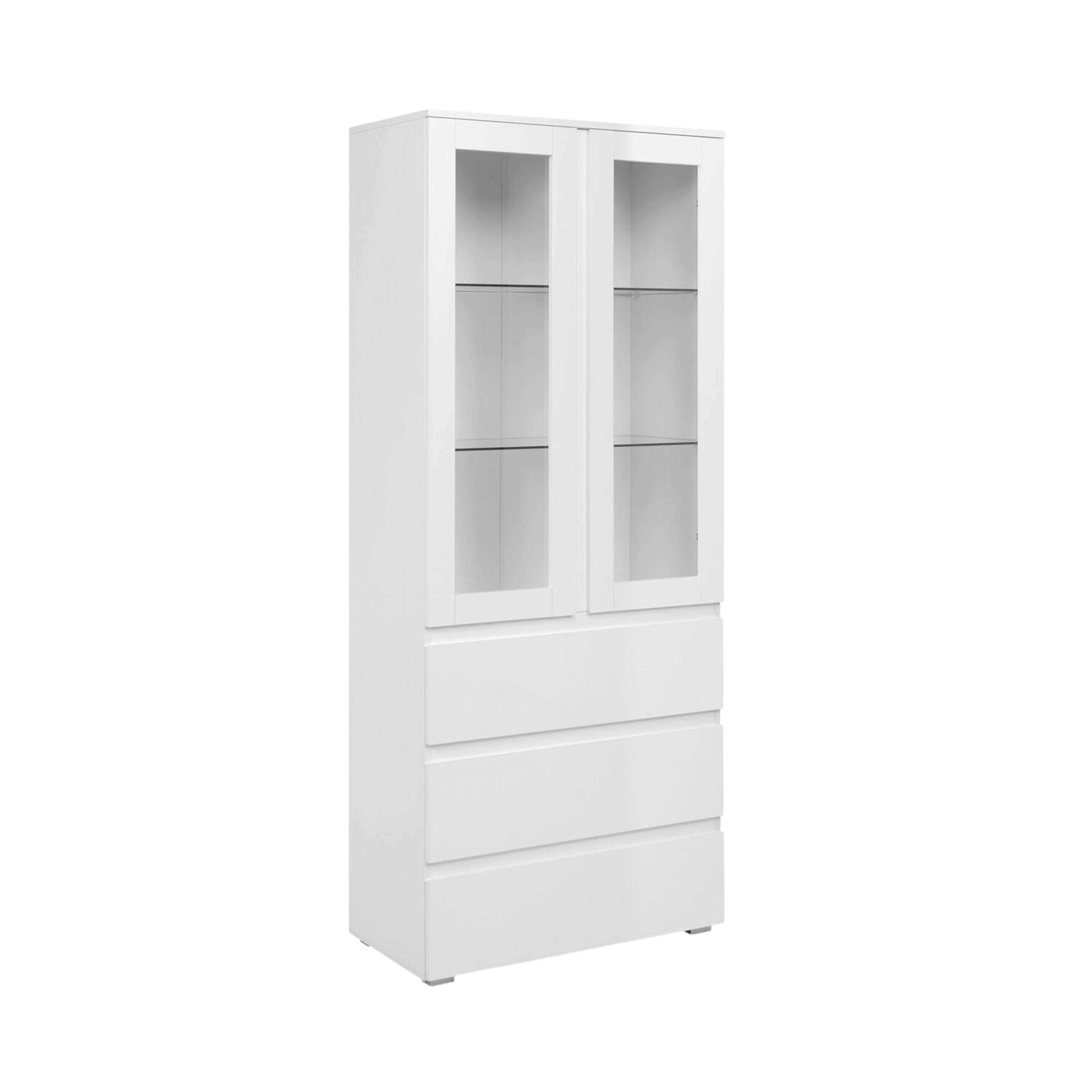 Vaisselier vitrine blanc moderne 2 portes 3 tiroirs ALVA