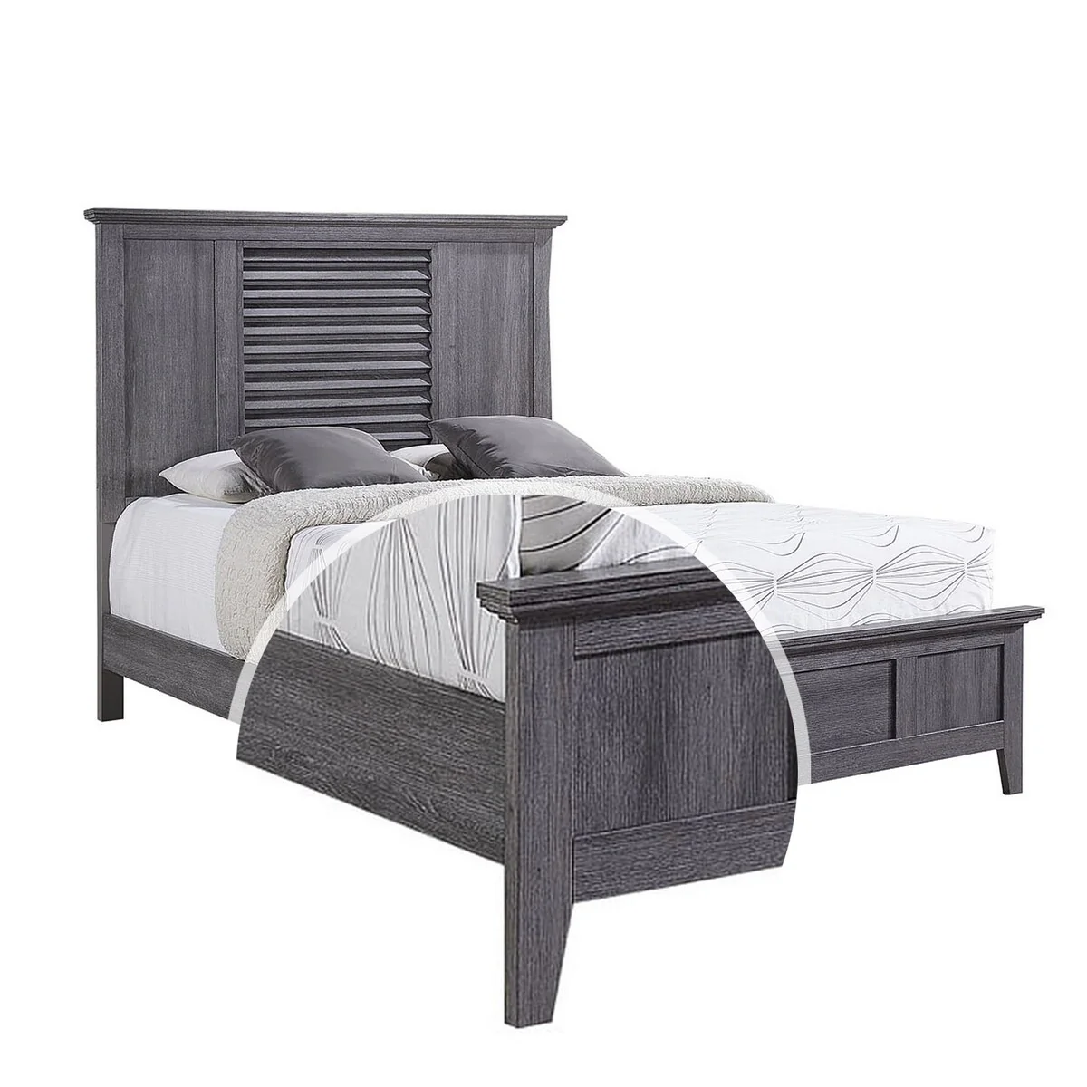 Panel Design Queen Size Headboard and Footboard with Shutter Design, Gray