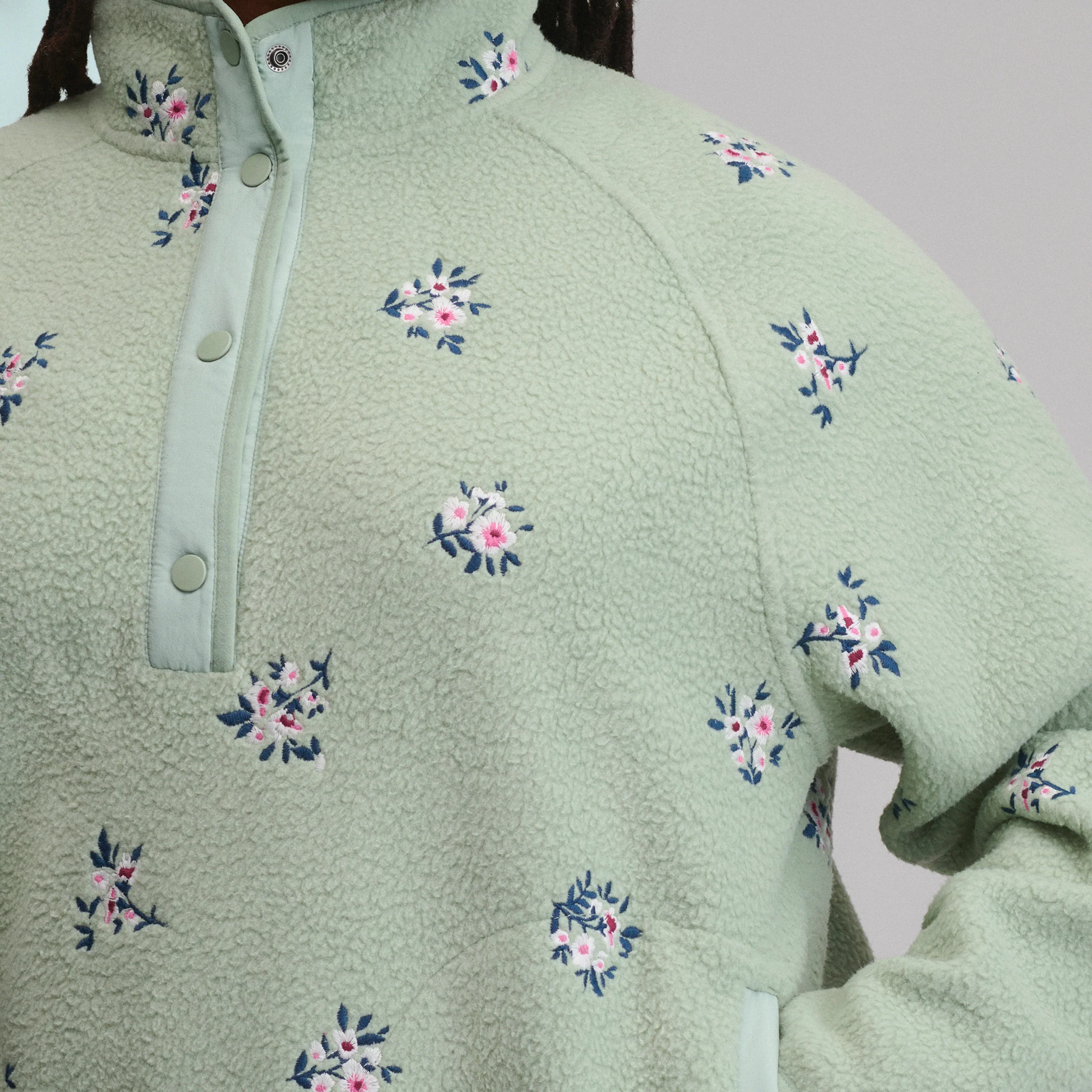 Women's Plush Fleece Snap-Mock Pullover - Embroidered