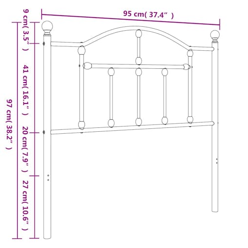 NNEVL Metal Headboard Black 90 cm
