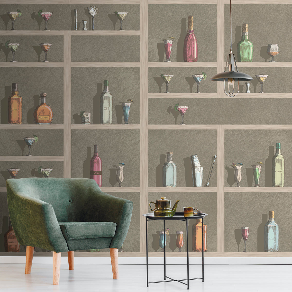 Sanders & Sanders fotobehang drankkast grijs en meerkleurig - 280 x 159 cm - 640096