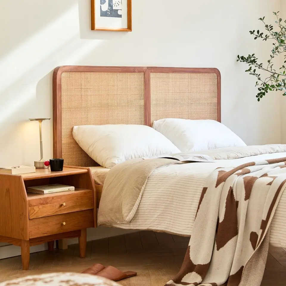 Hoofdbord 160 cm van massief hout en rotan