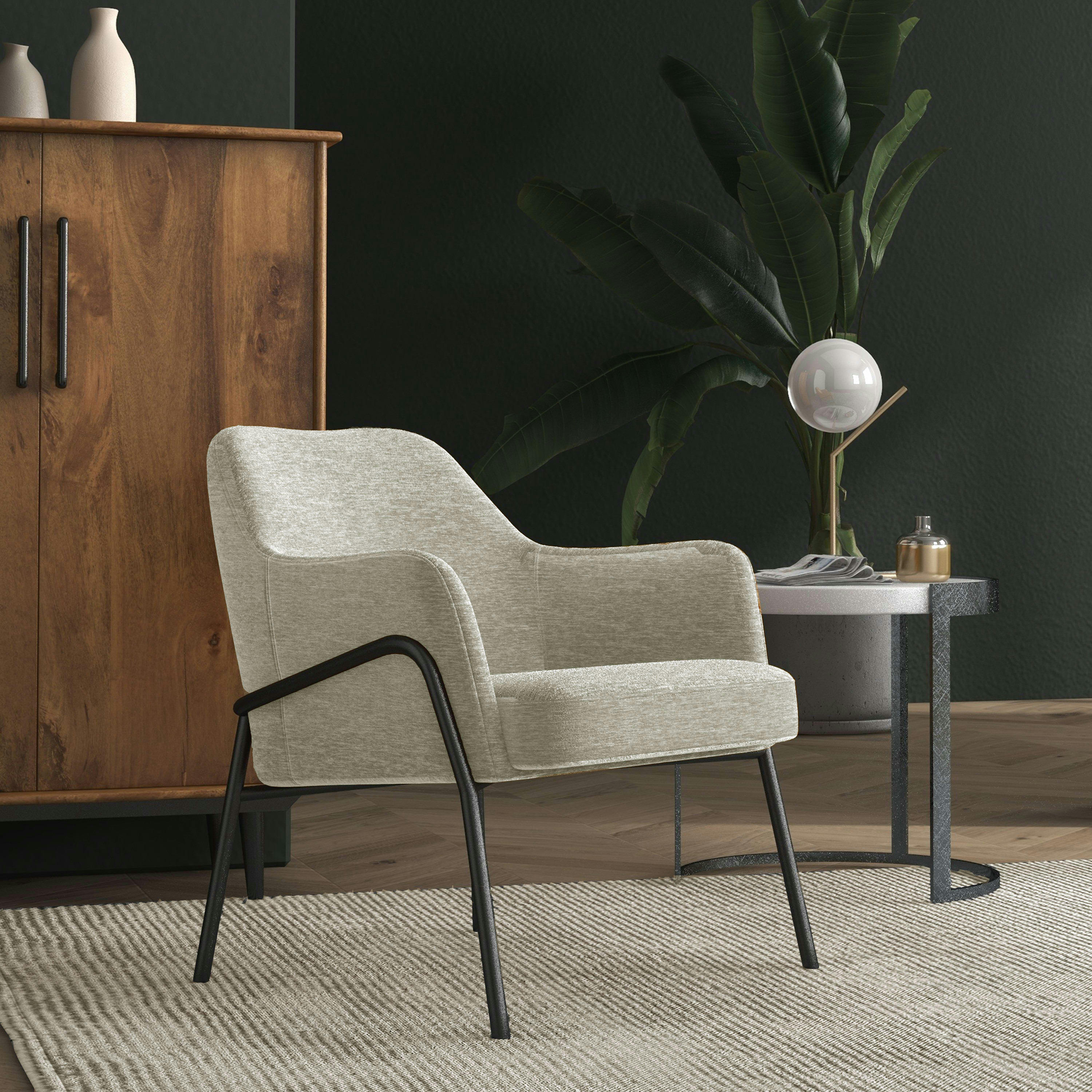 LAYTON - Fauteuil lounge en tissu Coloris Lin et métal noir mat