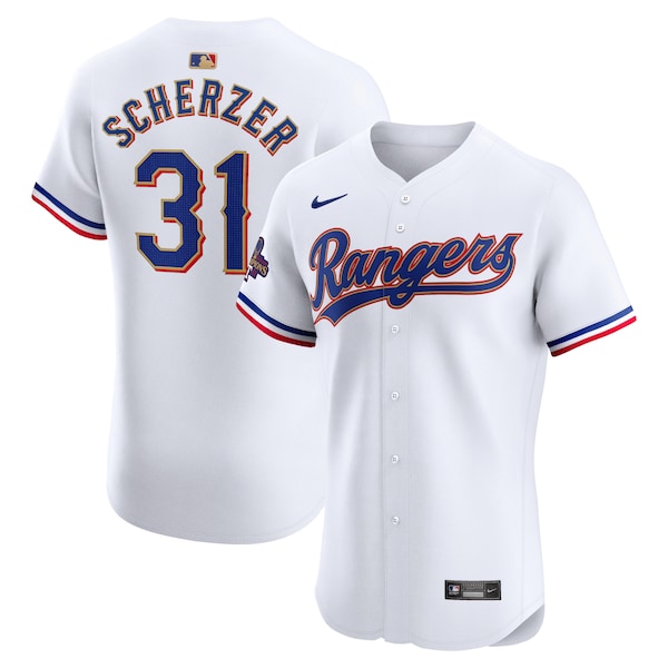 Max Scherzer Texas Rangers Nike 2024 Gold Collection Elite Player Jersey – White