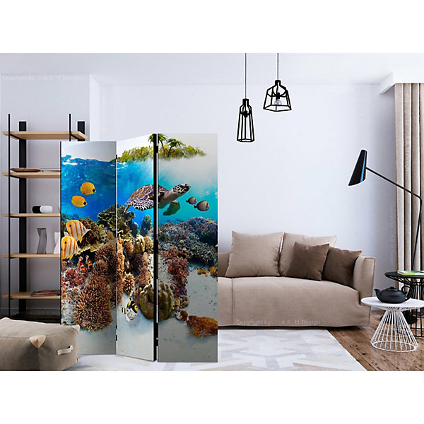 Paravent Cay 3 Volets: évasion Tropicale pour Intérieur 135 x 172 cm Multicolore