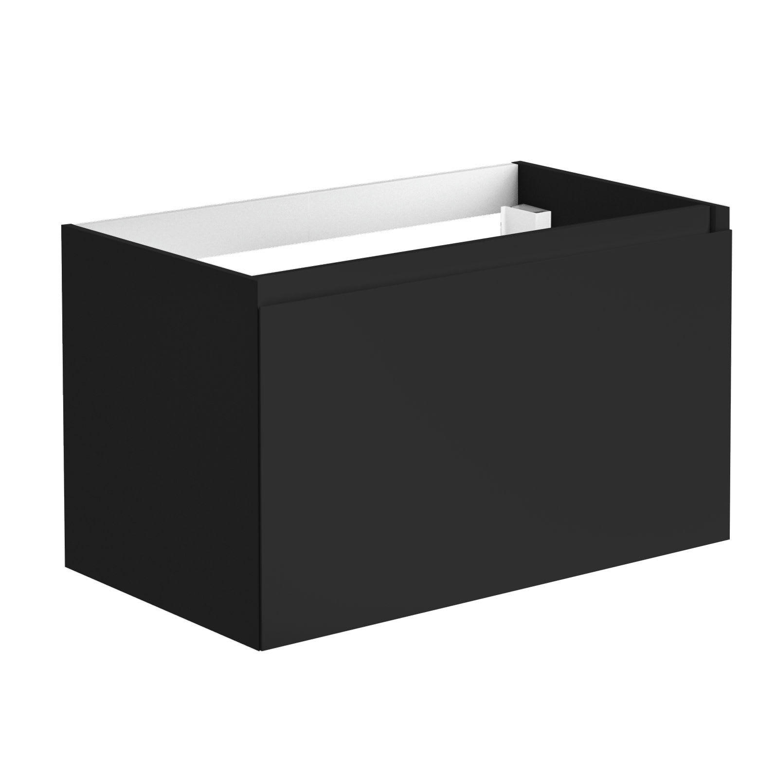 NORDIK - Meuble sous-vasque à suspendre 80cm Noir MDF Laqué Tiroirs