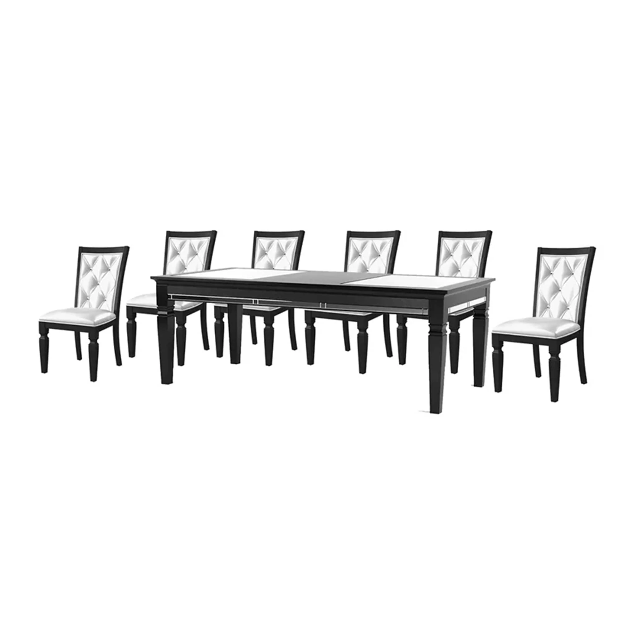 Hou 9pc Dining Table n Chair Set, Black Silver Faux Crocodile Leather