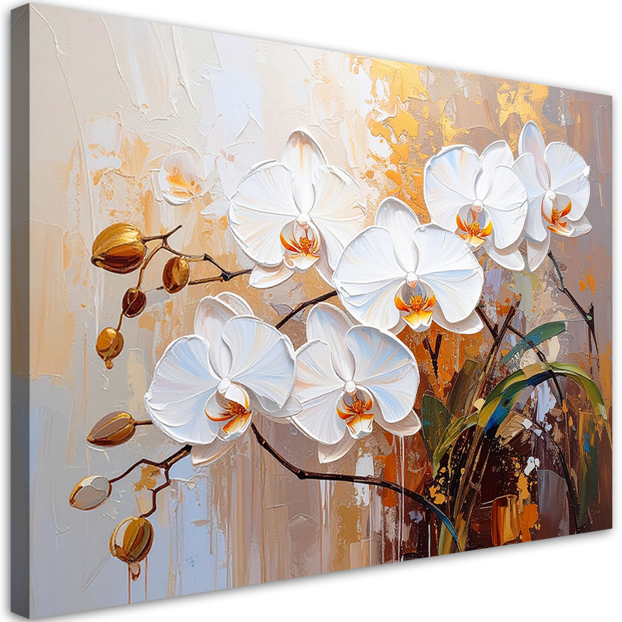 Obraz, Białe Kwiaty Orchideii na abstrakcyjnym beżowym tle 30x20