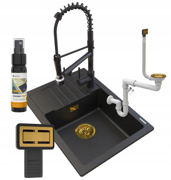 Zlew granitowy golden Argos   bateria Spiral   syfon