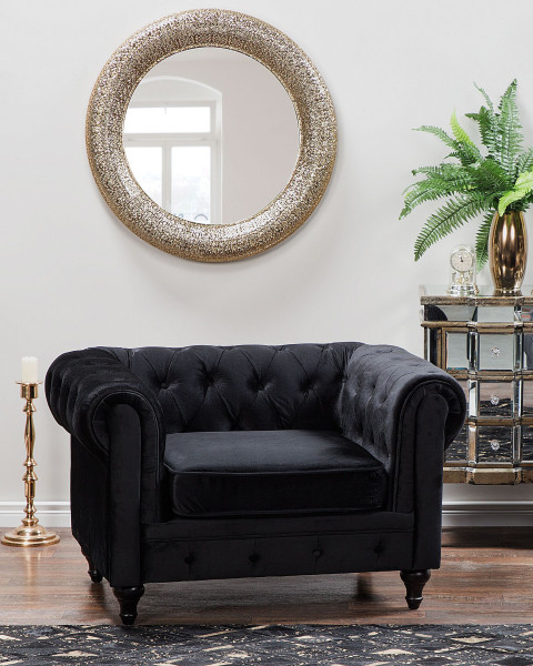 Fotel krzesło chesterfield welurowy czarny