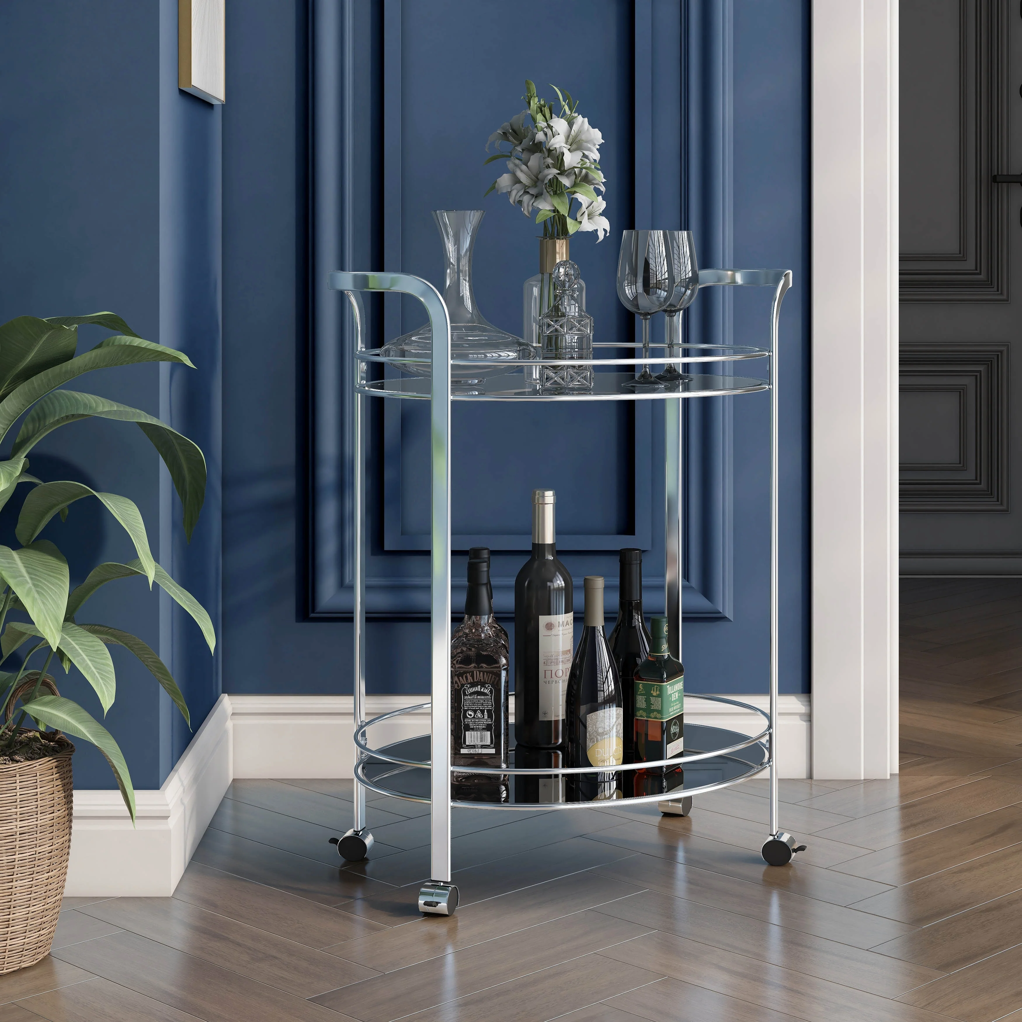 DH BASIC Modern Chrome Bar Cart by Denhour