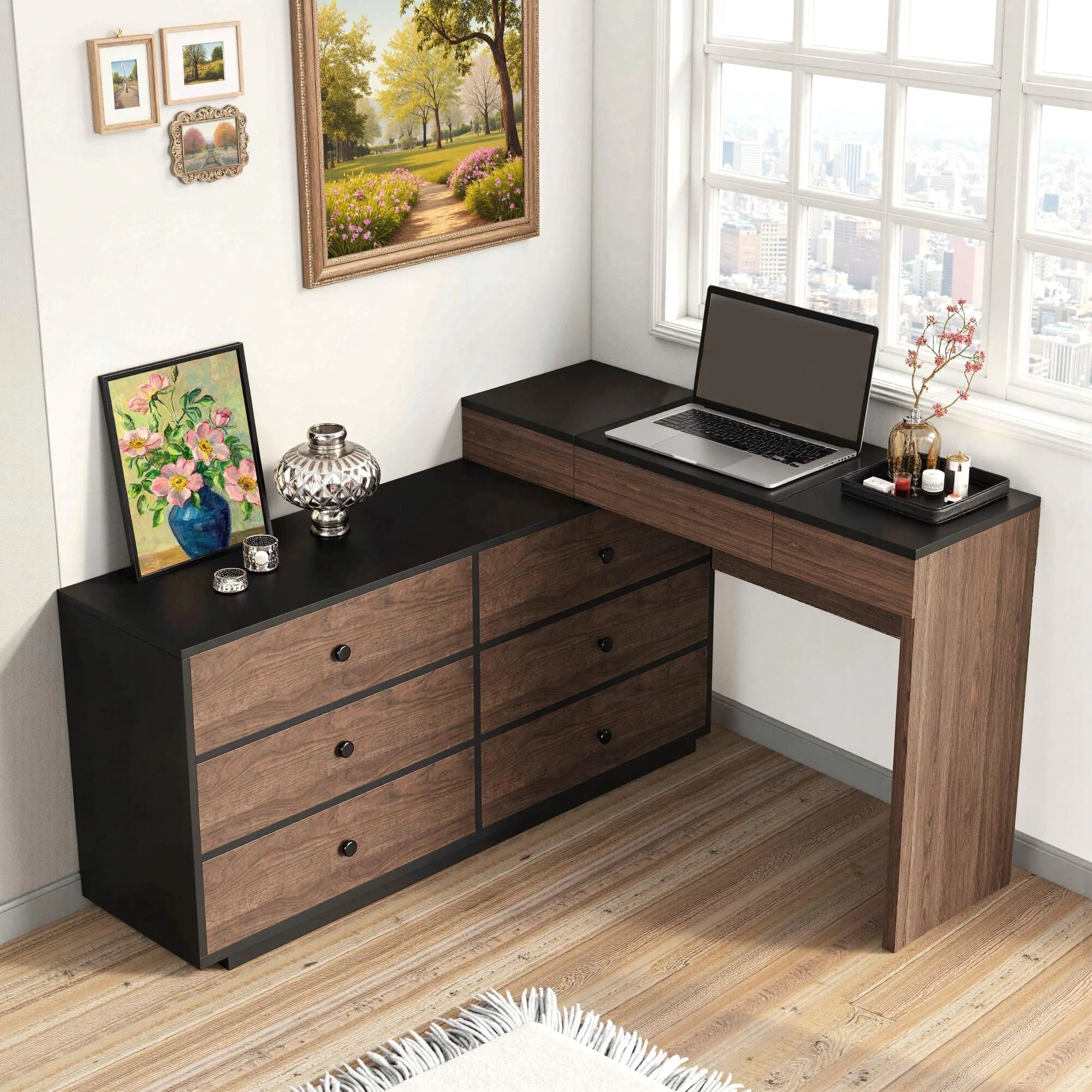 95.57'' Home Office Expandable Dresser Desk Combo