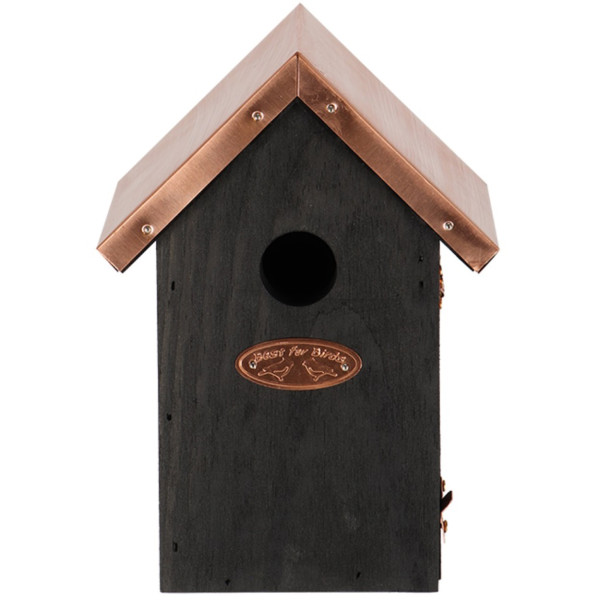 Domek dla ptaków drewniany czarny 20x14x11 cm z miedzianym dachem