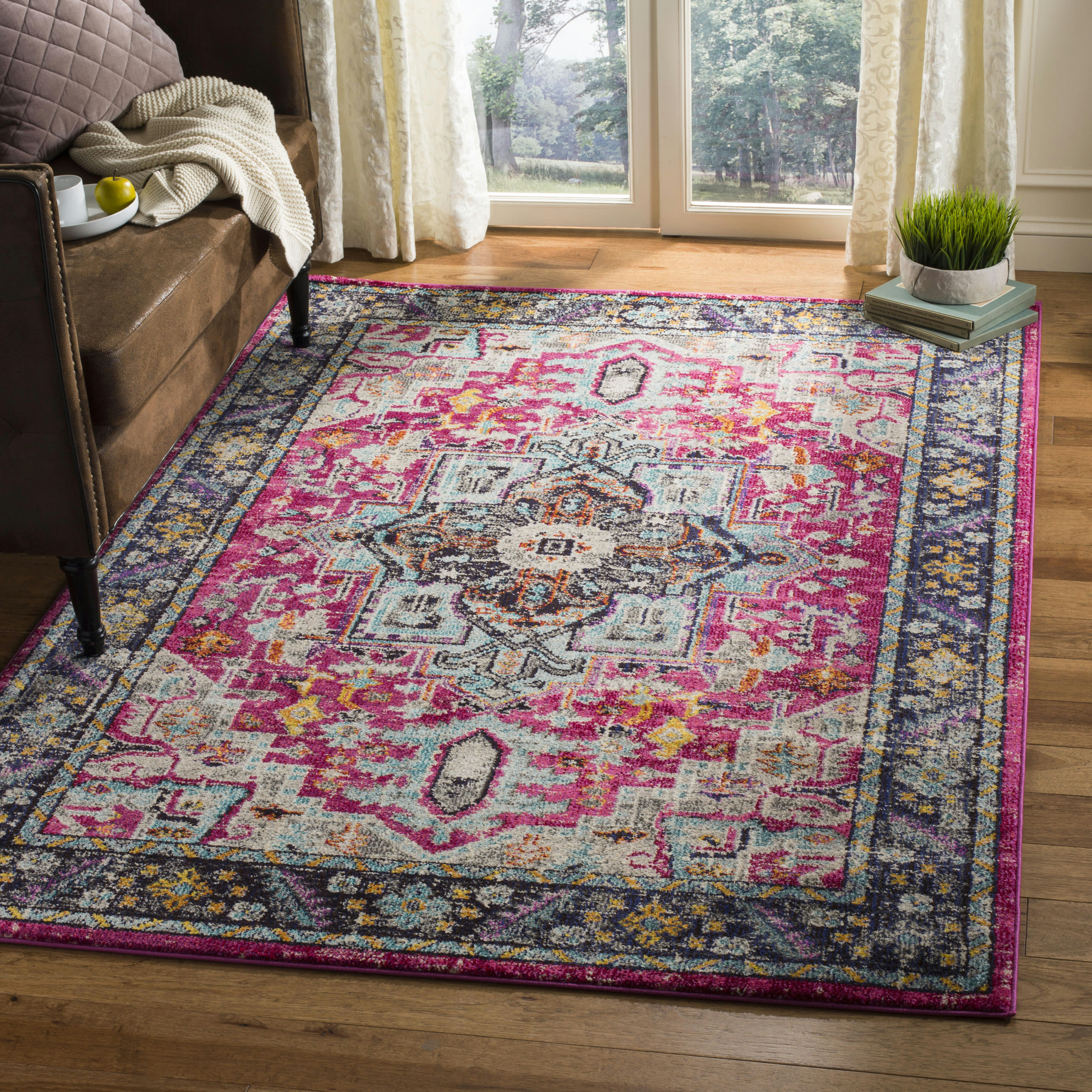 MONACO - Tapis de salon interieur en fuchsia & gris, 122 x 170 cm