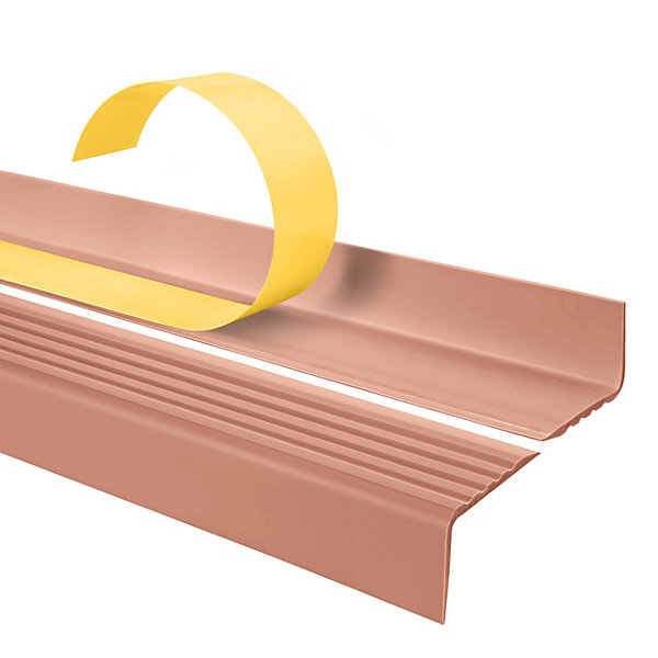 10x Nez de marche PVC antidérapant 40x25 mm QUEST, profil autocollant avec rainures, 100 cm, marron clair