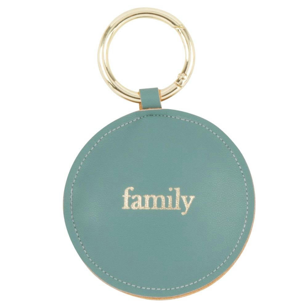 HOME - Porte-clés rond en cuir vert inscription dorée