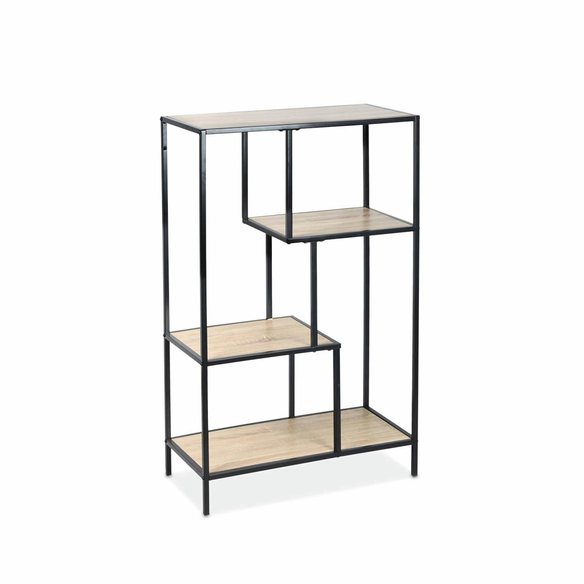 LOFT - Etagère asymétrique en métal noir & décor bois