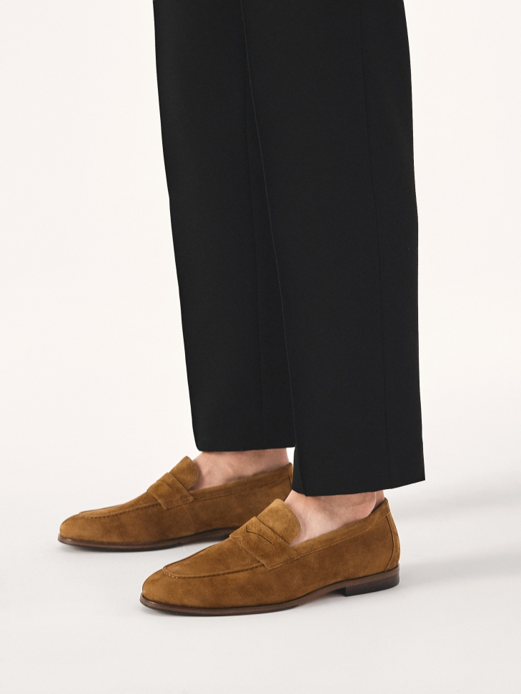 Brown suede minimal loafers