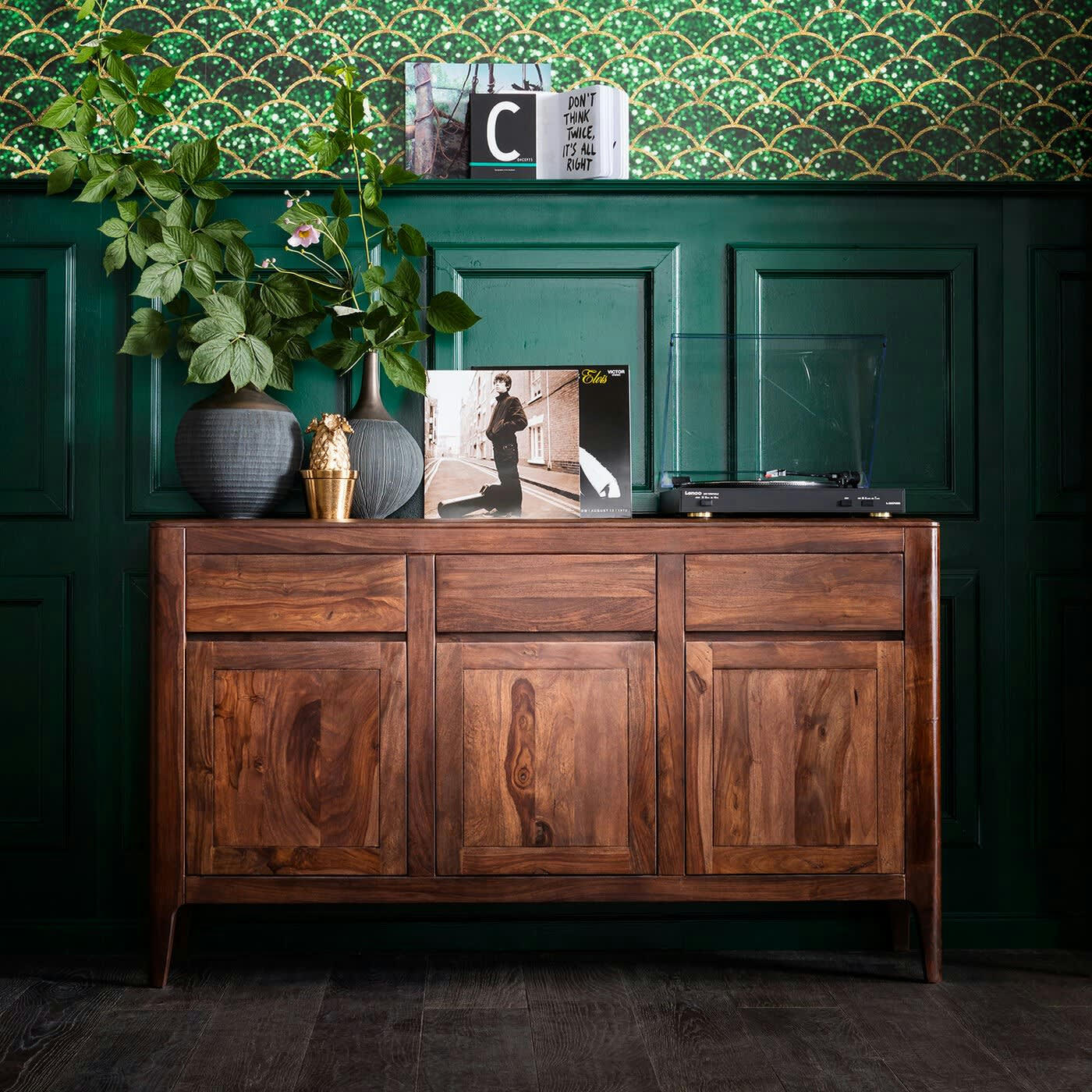 BROOKLYN WALNUT - Buffet 3 portes 3 tiroirs en Sheesham massif