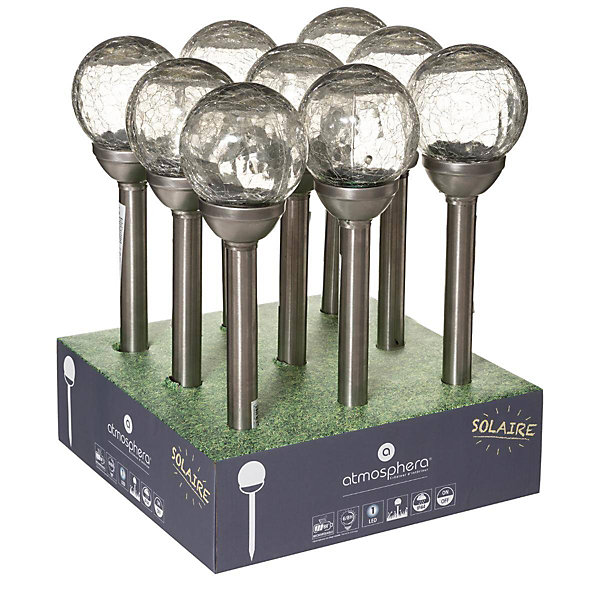 Balise solaire Nara - inox et verre - argent - D10 cm - Atmosphera