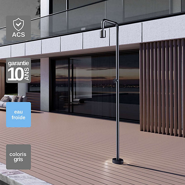 Douche de piscine Utah en Acier Inox 316 - Tête D50cm - Corps D50mm- H. 2,36m - Garantie 10 ans - POOLIMEX