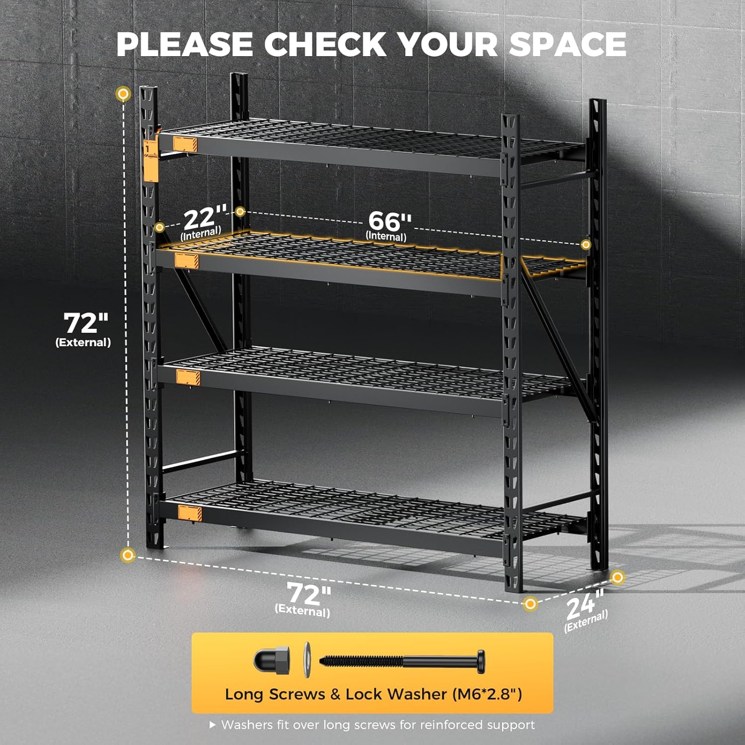 CAMMOO 72''W Storage Shelves, 6000LBS Metal Garage Shelving Unit with Magnetic Label, Upgraded Structure, Solid Steel Industrial Rack, Easy Assembly for Warehouse,Basement, 72''W x 24''D x 72''H