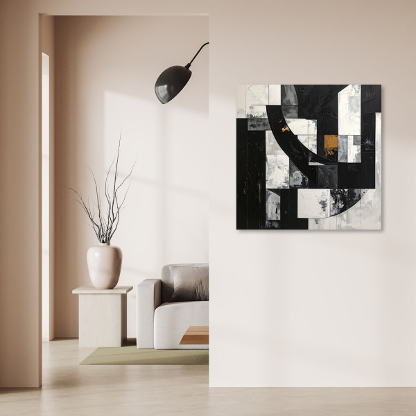 Obraz do salonu sypialni biura, Geometryczna abstrakcja czarno biała 20x20