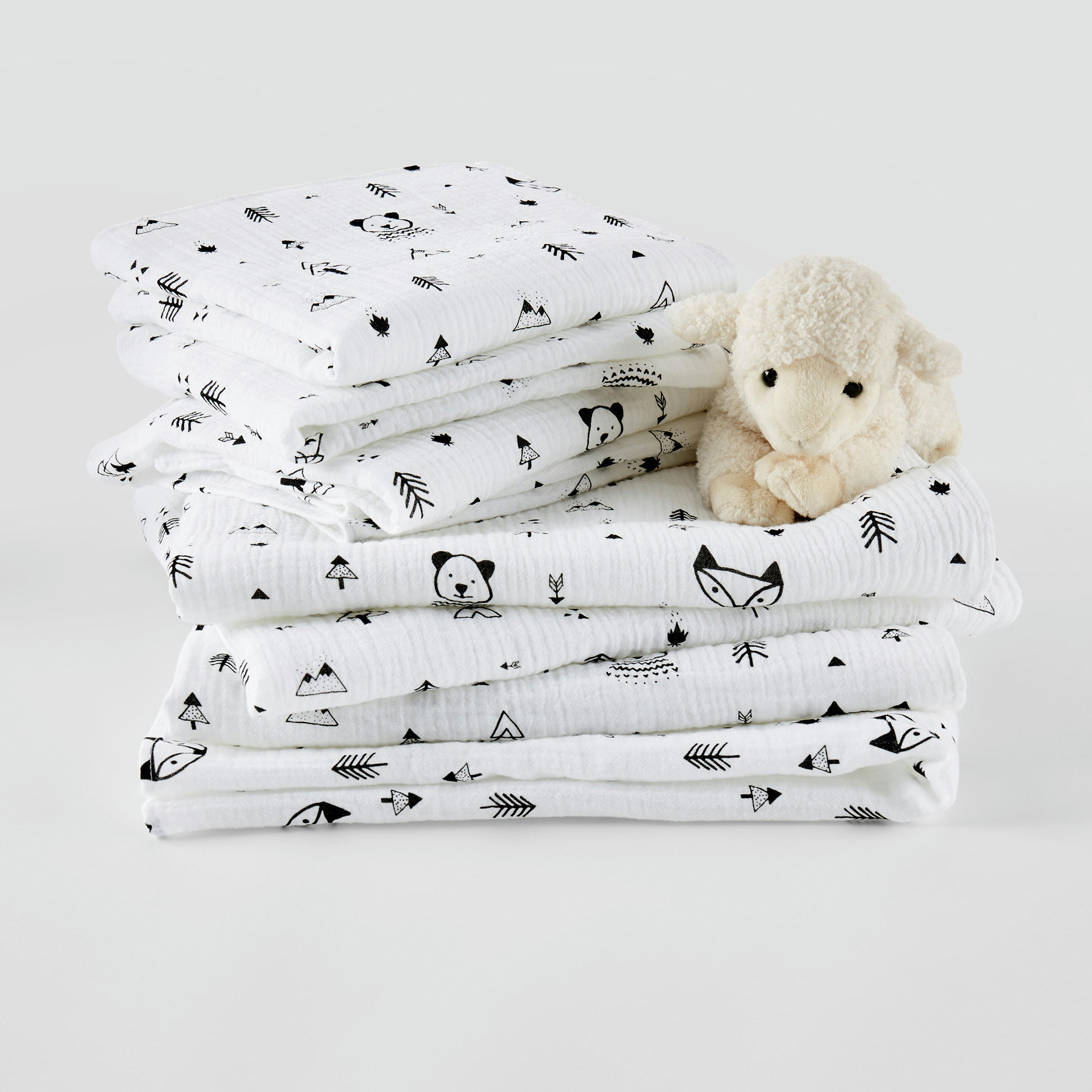 Lot de 4 langes bébé en gaze de coton, Forest camp