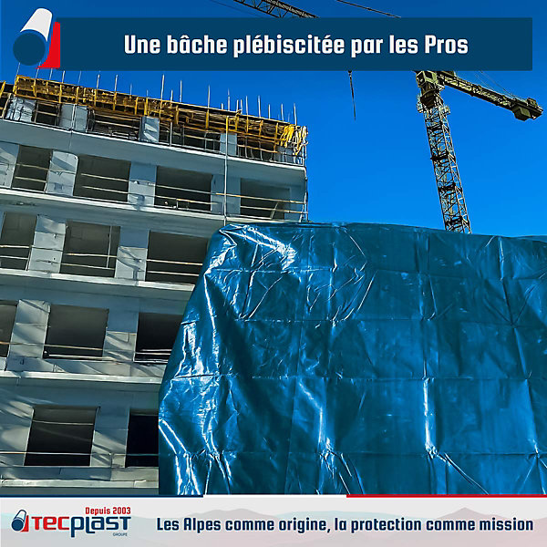 Bâche de Chantier 4x5 m - TECPLAST - SR150CH - Bleue et Verte - Haute Qualité - Bâche de protection imperméable pour Travaux