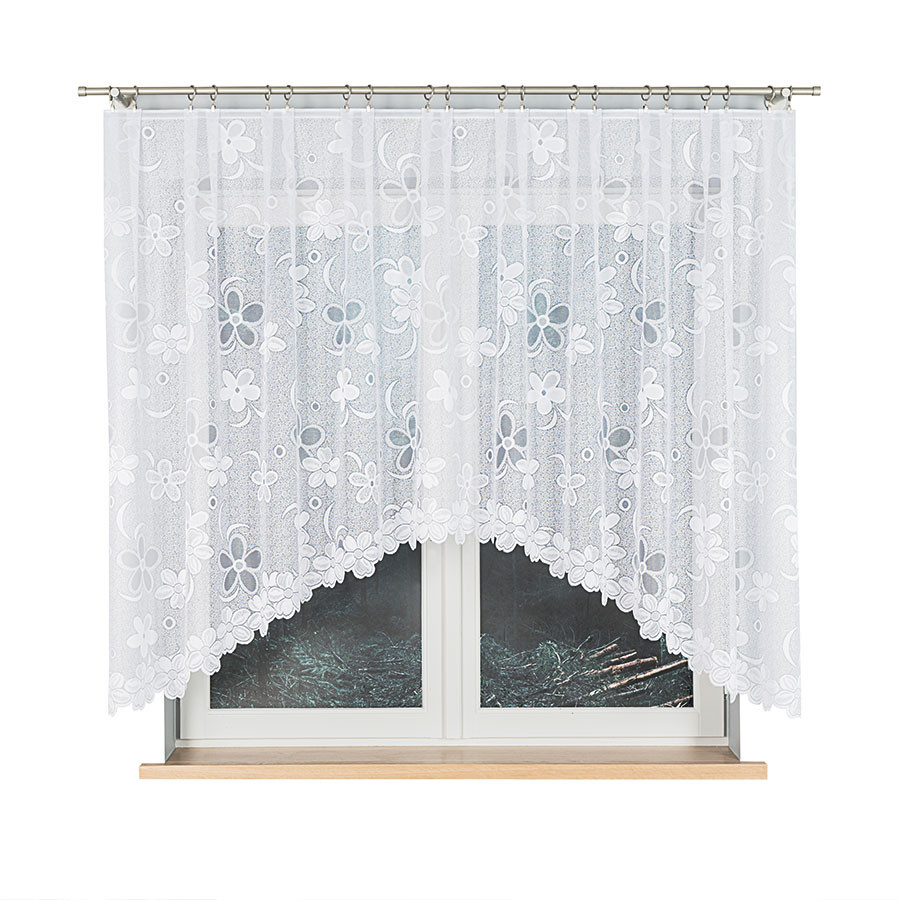 RENATA - Firanka gotowa żakardowa z podcięciem na dole - 300x150 cm - biały
