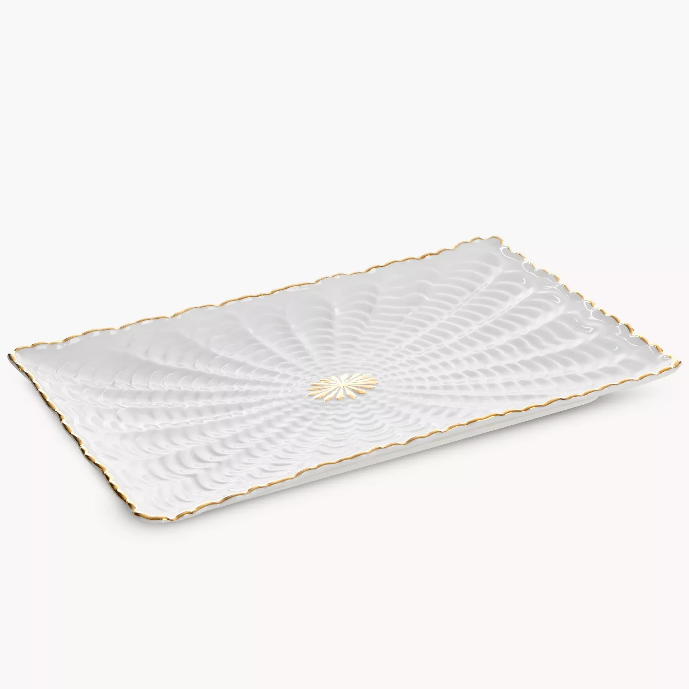 Patera ceramiczna dekoracyjna kremowo-złotaz wypukłym wzorem 26x17x2 cm GAIA