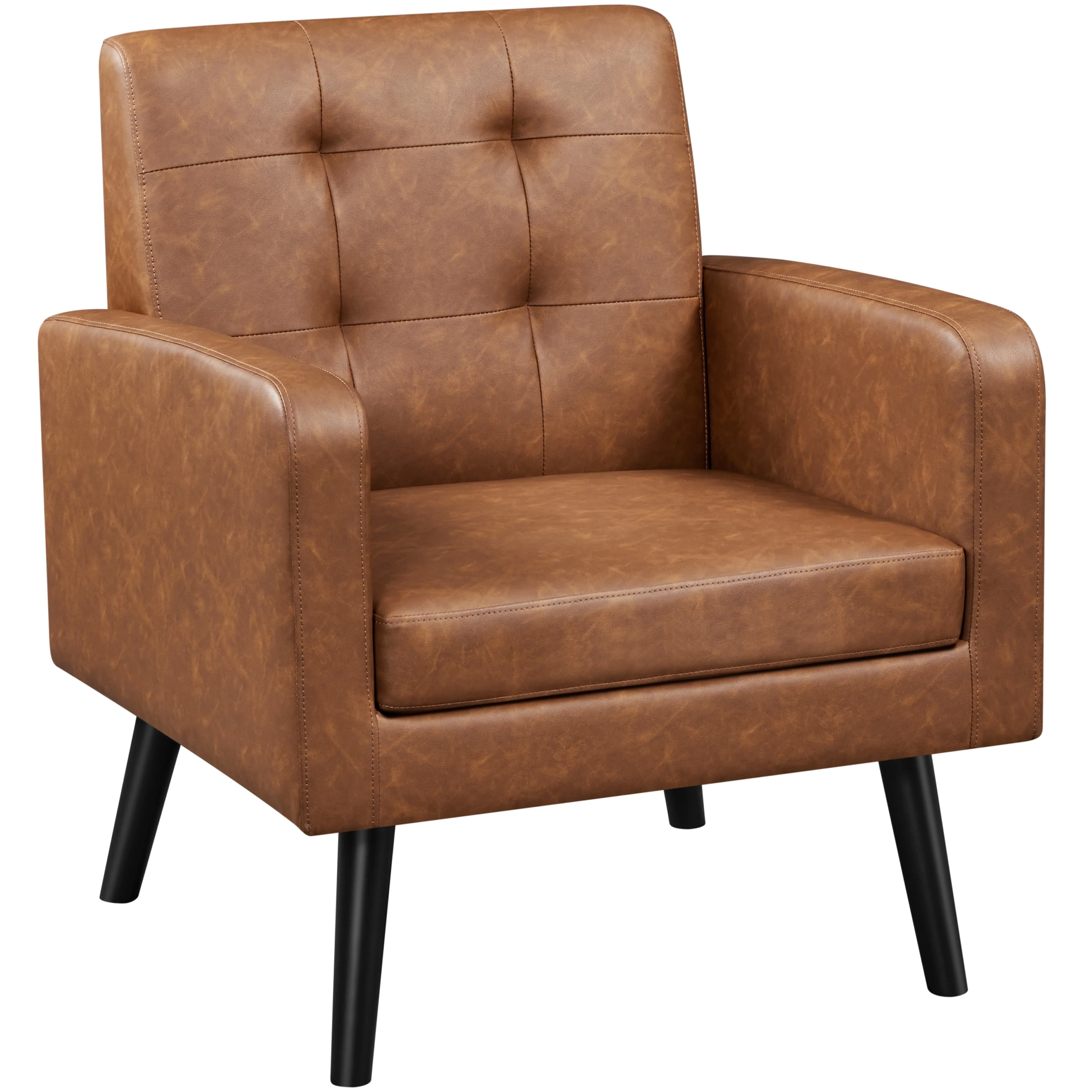 Yaheetech Modern Faux Leather Tufted Accent Chair with Solid Wood Legs - 28.5×29×33