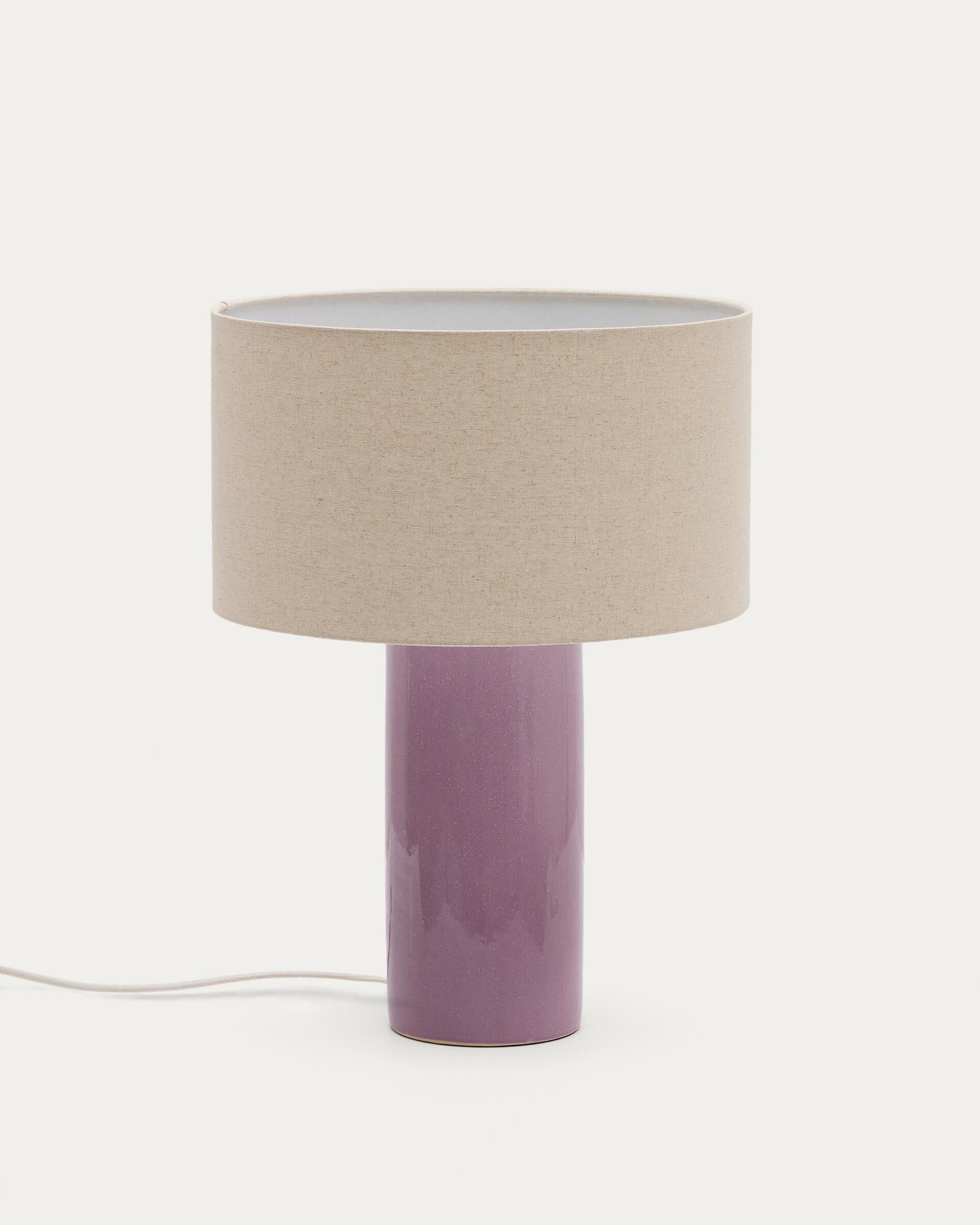 Toneric ceramic table lamp with a lilac finish and cotton
