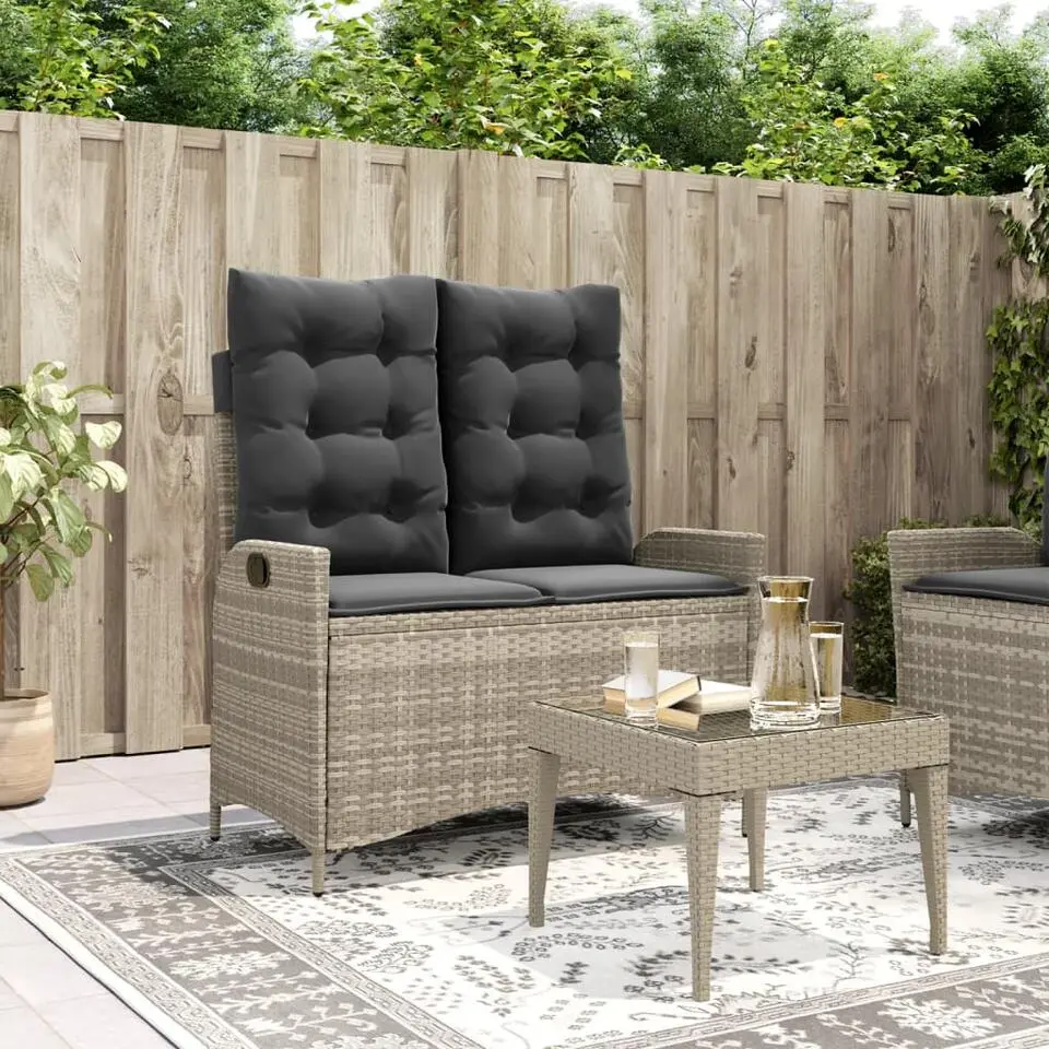 vidaXL - Verstelbare loungebank met kussens - Lichtgrijs rattan - 104x59x93 cm