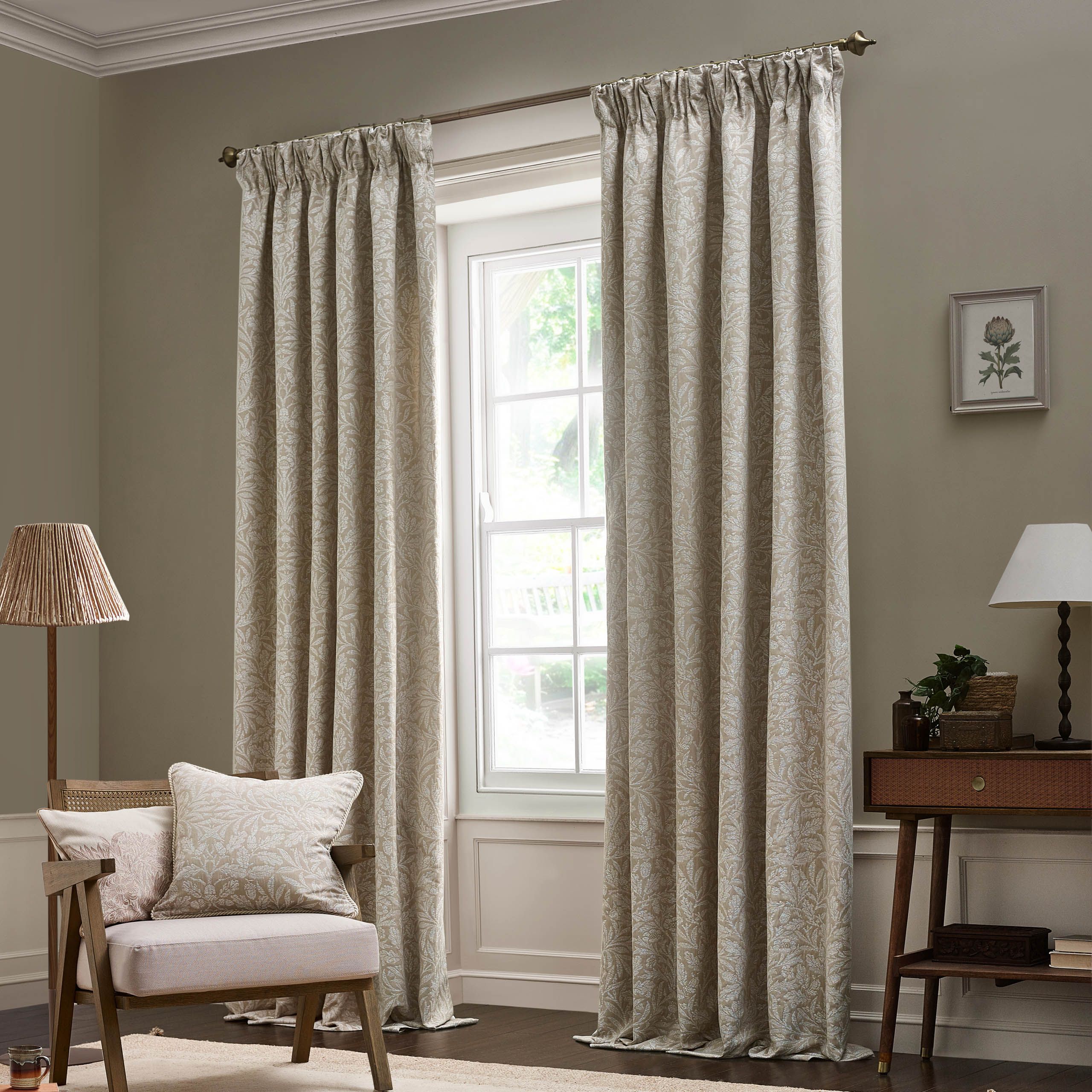 Morris & Co Acorn Tonal Matt Jacquard Room Darkening Pencil Pleat Curtains