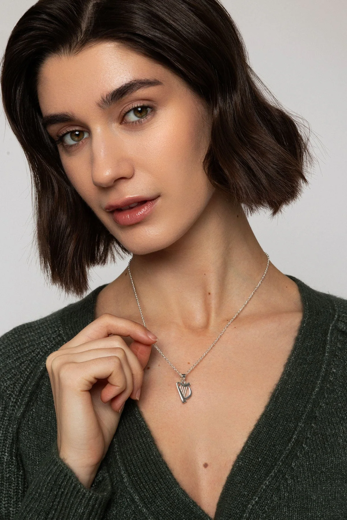 Silver Harp Pendant Necklace