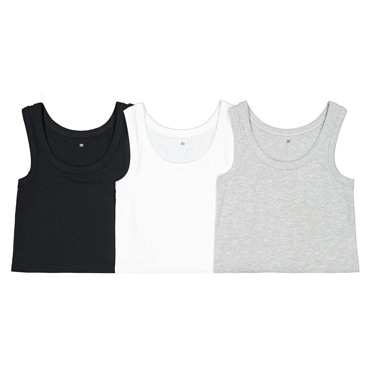 Lot de 3 débardeurs courts unis en coton