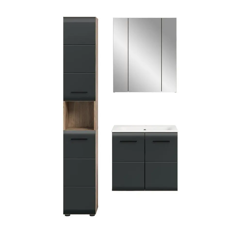 Hioshop Ice badkamer I5 zwart mat- eiken decor