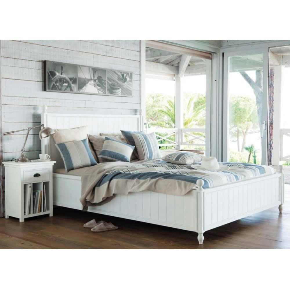 Newport - Lit 160x200 en bois de pin blanc avec sommier à lattes