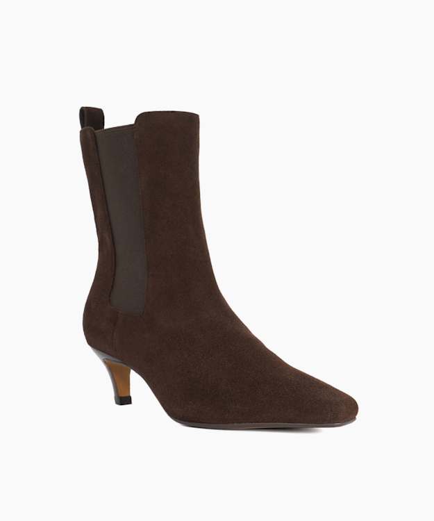 Odele Dark Brown - Wide Fit Chisel Toe Kitten Heel Chelsea Ankle Boots