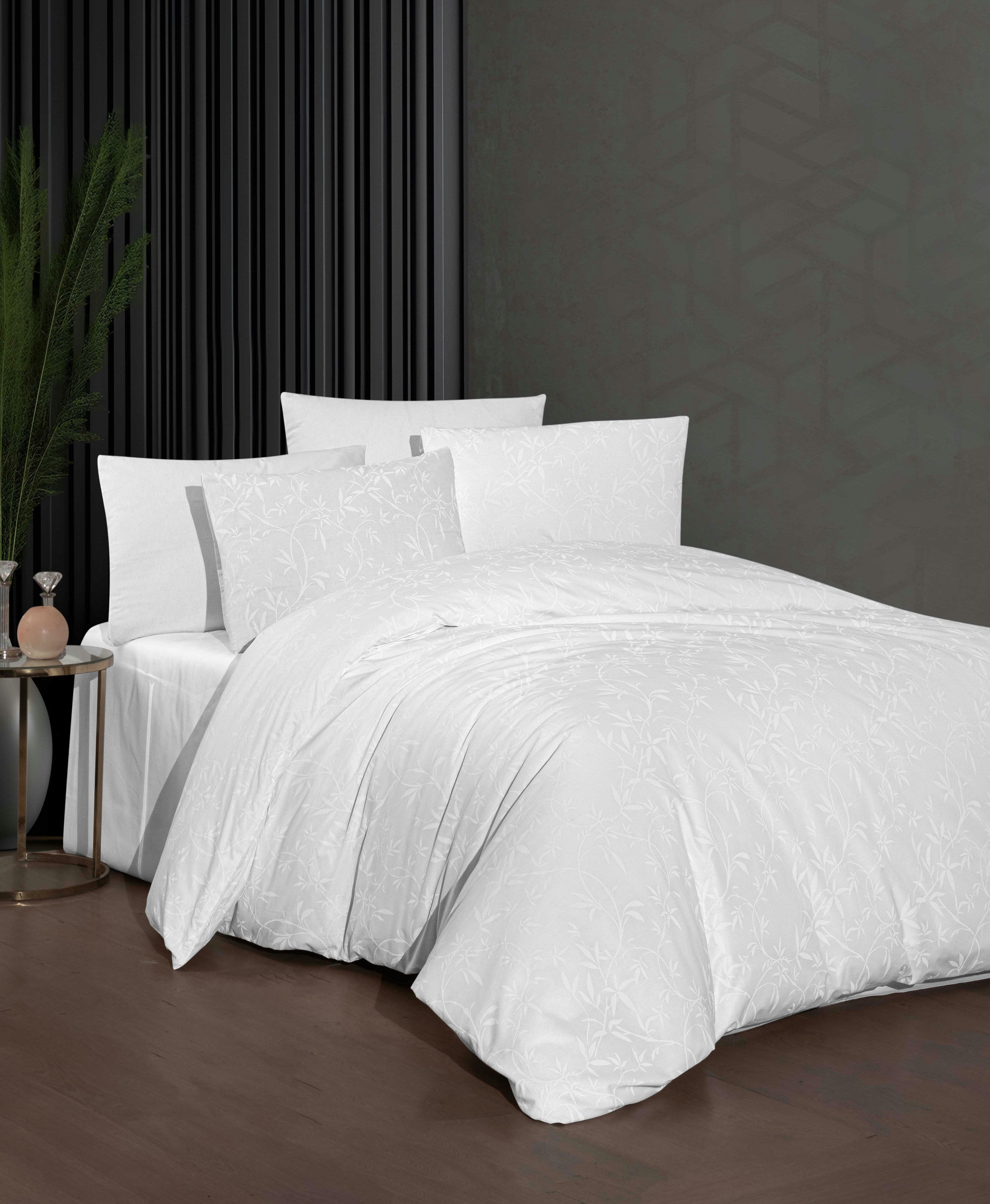 DANTE BLANC - Parure housse de couette 240x220 cm et 2 taies d'oreiller 65x65 cm